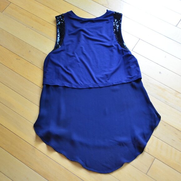 Haute Hippie Tunic Top Blue Sleeveless Sequin Accents Layered Silk Blend Size S - Picture 9 of 12